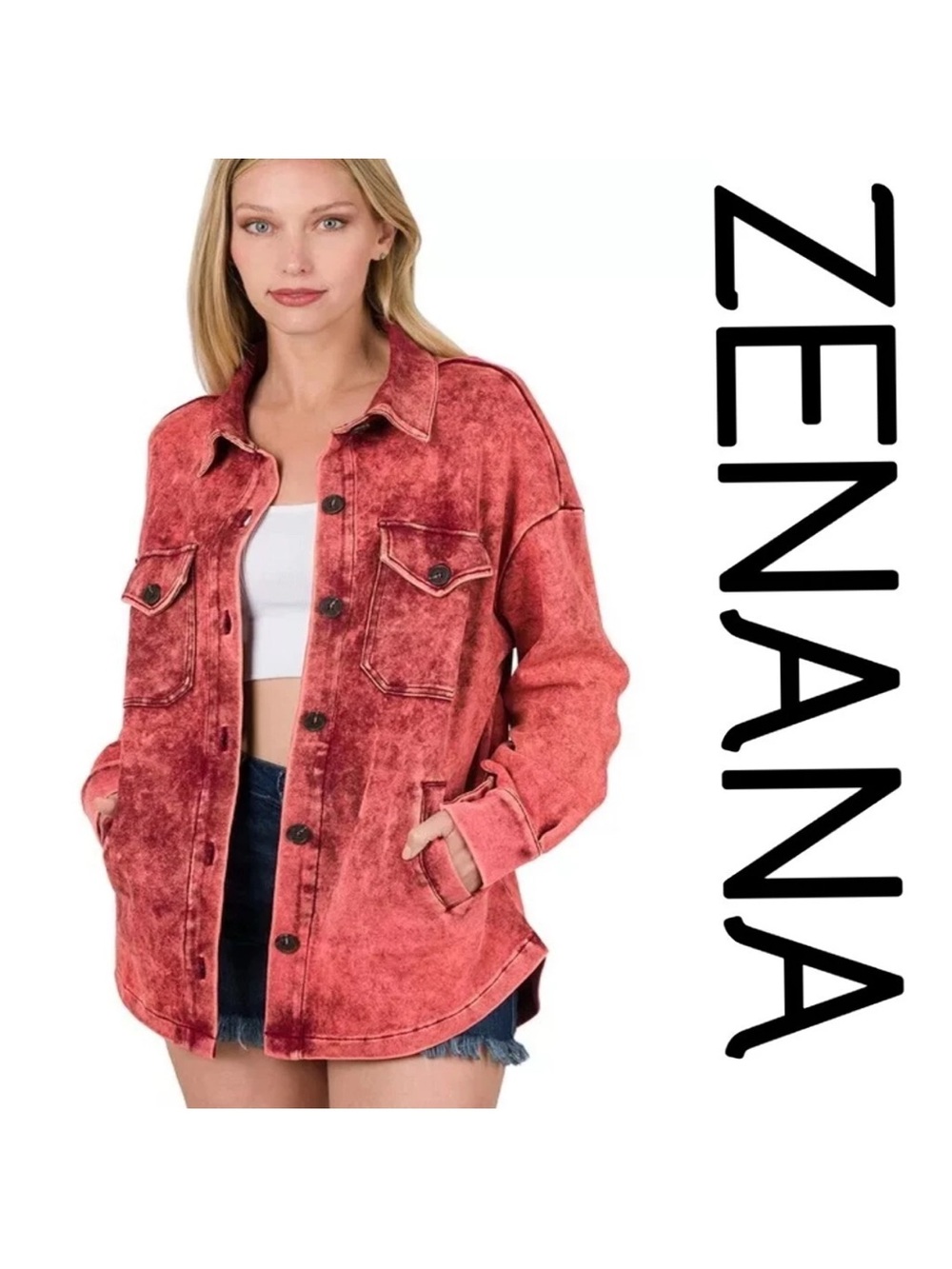 Zenana Shacket mineral washed light soft comfort fall winter plus girls sz 3X